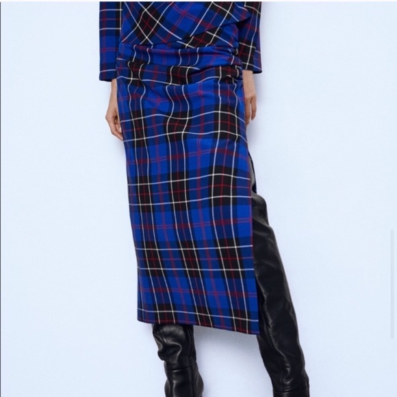 Zara Blue Plaid Midi Skirt Size XXL 2XL * - Picture 5 of 8